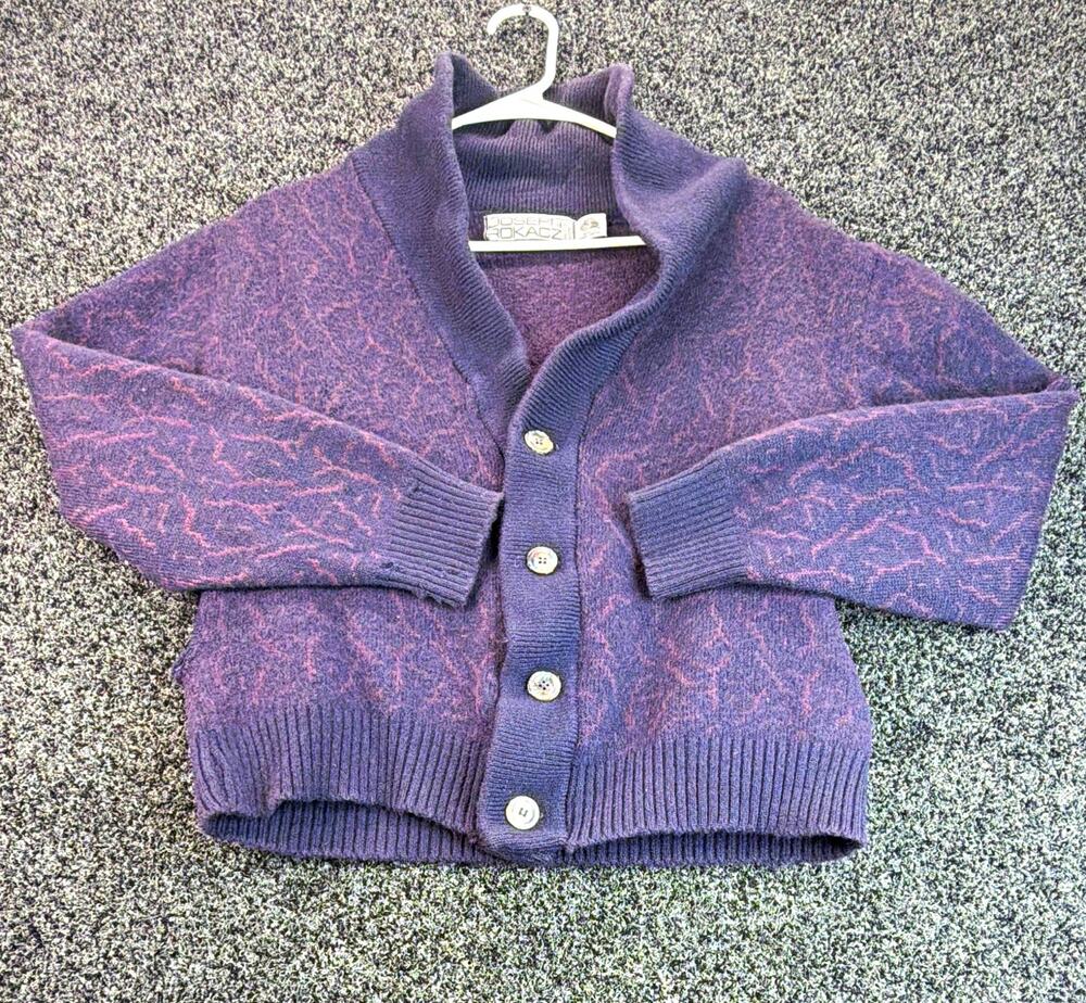 Joseph Rokacz Women's Purple Wool Knit Collared Button Front Cardigan Sweater M